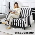 HOMCOM Striped Velvet Wide Seat Lounge Chair with S-Shaped Springs, 115x82x82 cm, Black and White