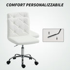 Adjustable Office Chair with Button Upholstery, PU Leather, Foam and Steel, 44x50x78-88 cm, White