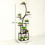 Outsunny 8-Tier S-Shaped Plant Stand for Indoor and Outdoor Use, Metal, 74 x 26 x 158.5 cm, Black