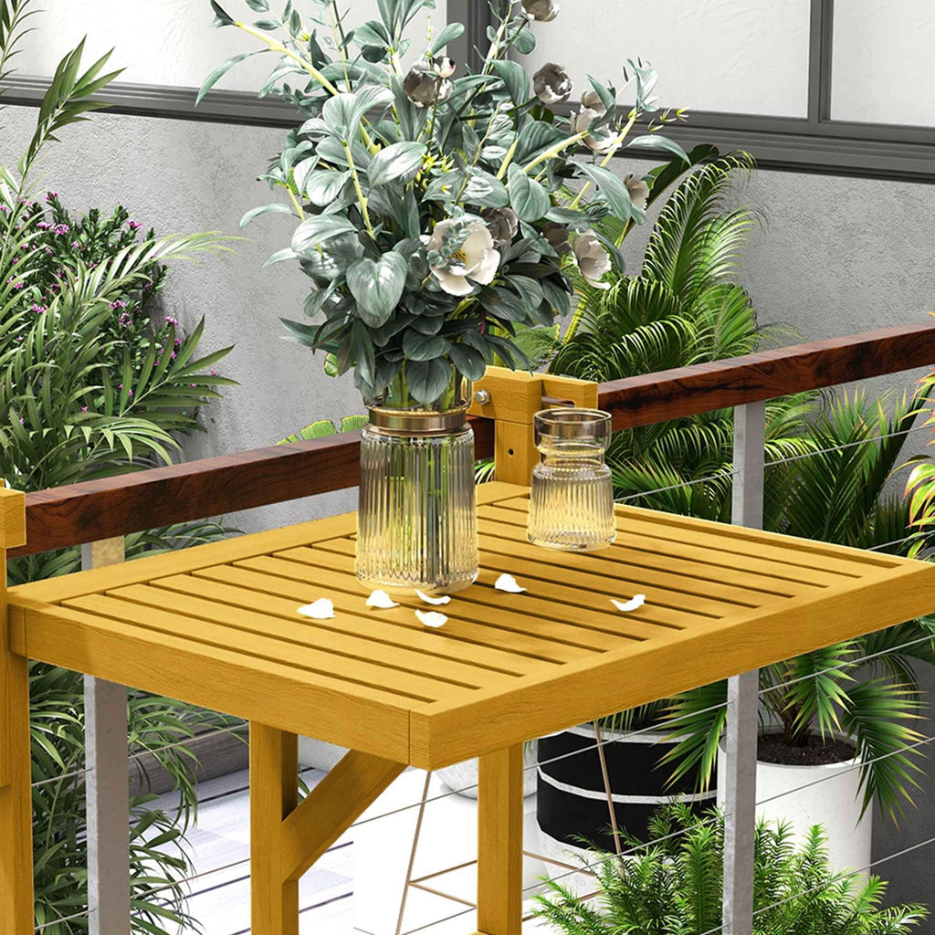 Outsunny Folding and Adjustable Wooden Balcony Railing Table, Wood Color