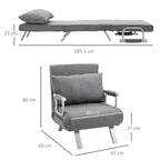 HOMCOM Single Armchair Bed with 5-Level Adjustable Backrest and Fabric Cushion, Light Gray - Borgè