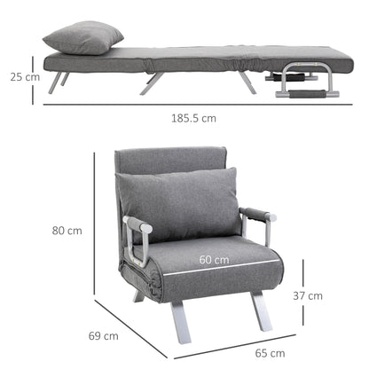 HOMCOM Single Armchair Bed with 5-Level Adjustable Backrest and Fabric Cushion, Light Gray