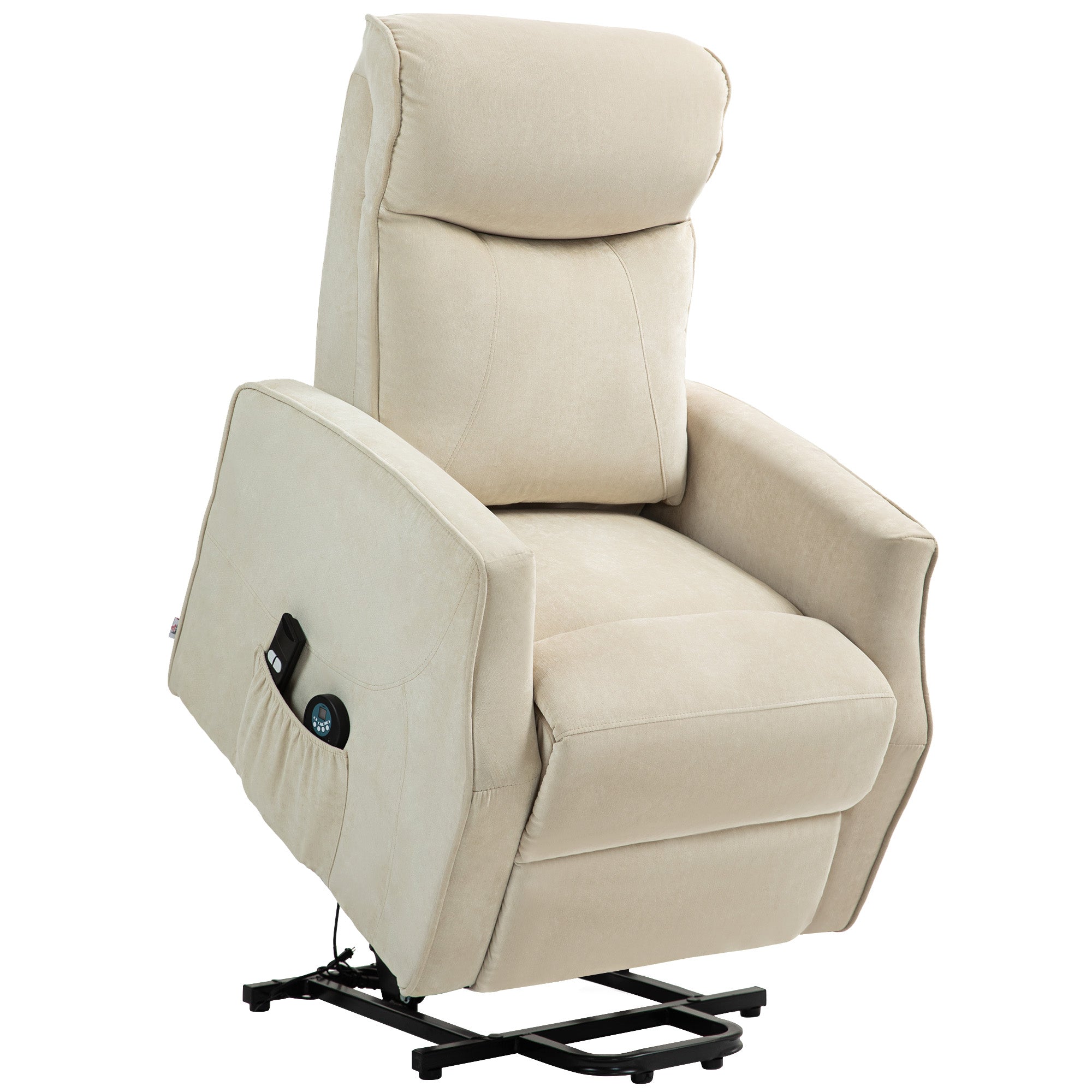 Lift Relax Chair with 8 Massage Points, 135° Reclining and 2 Remote Controls, Cream