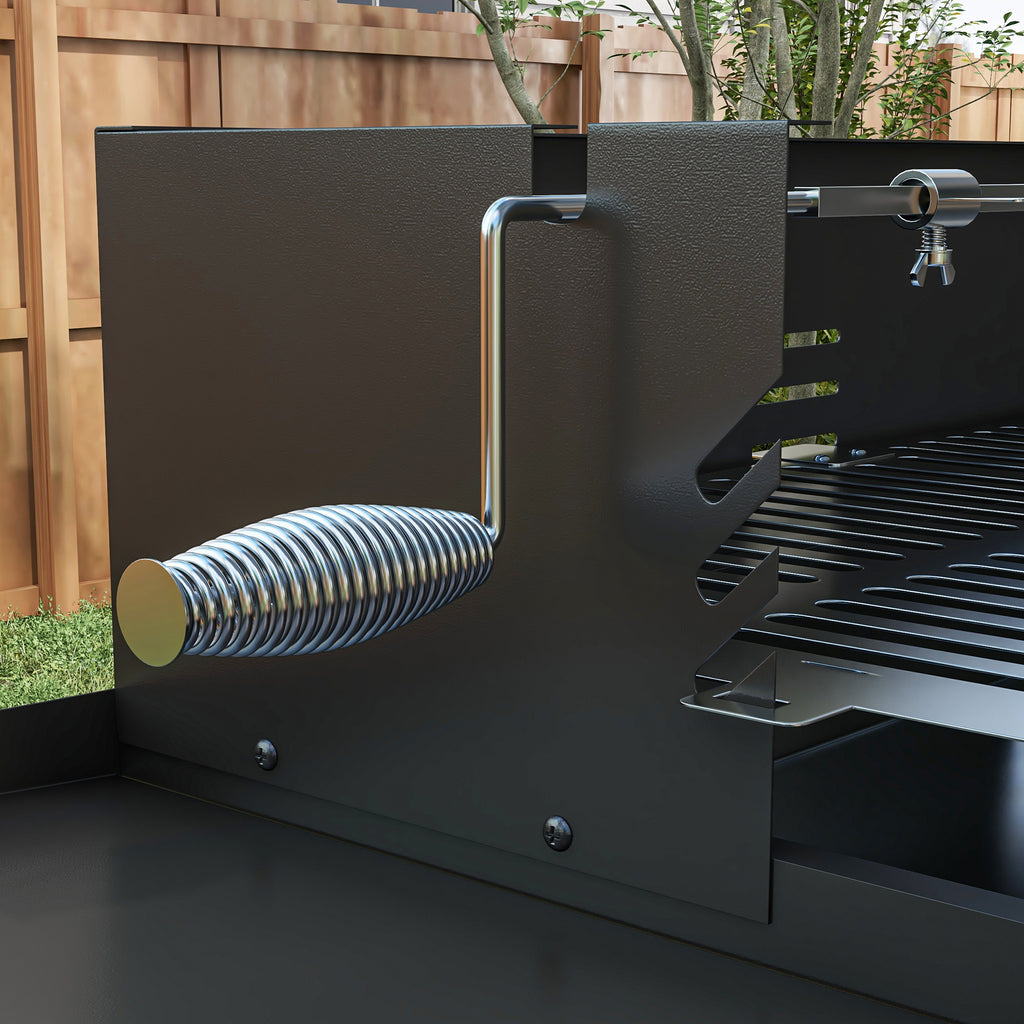 Outsunny 3-Level Charcoal Barbecue with Folding Shelves and Rotisserie, Stainless Steel, 118x32x90 cm, Black - Borgè