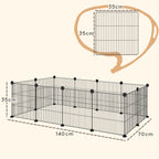 Modular Animal Run with 12 Panels 35x35 cm and Rounded Edges, Metal and ABS, 140x70x35 cm, Black