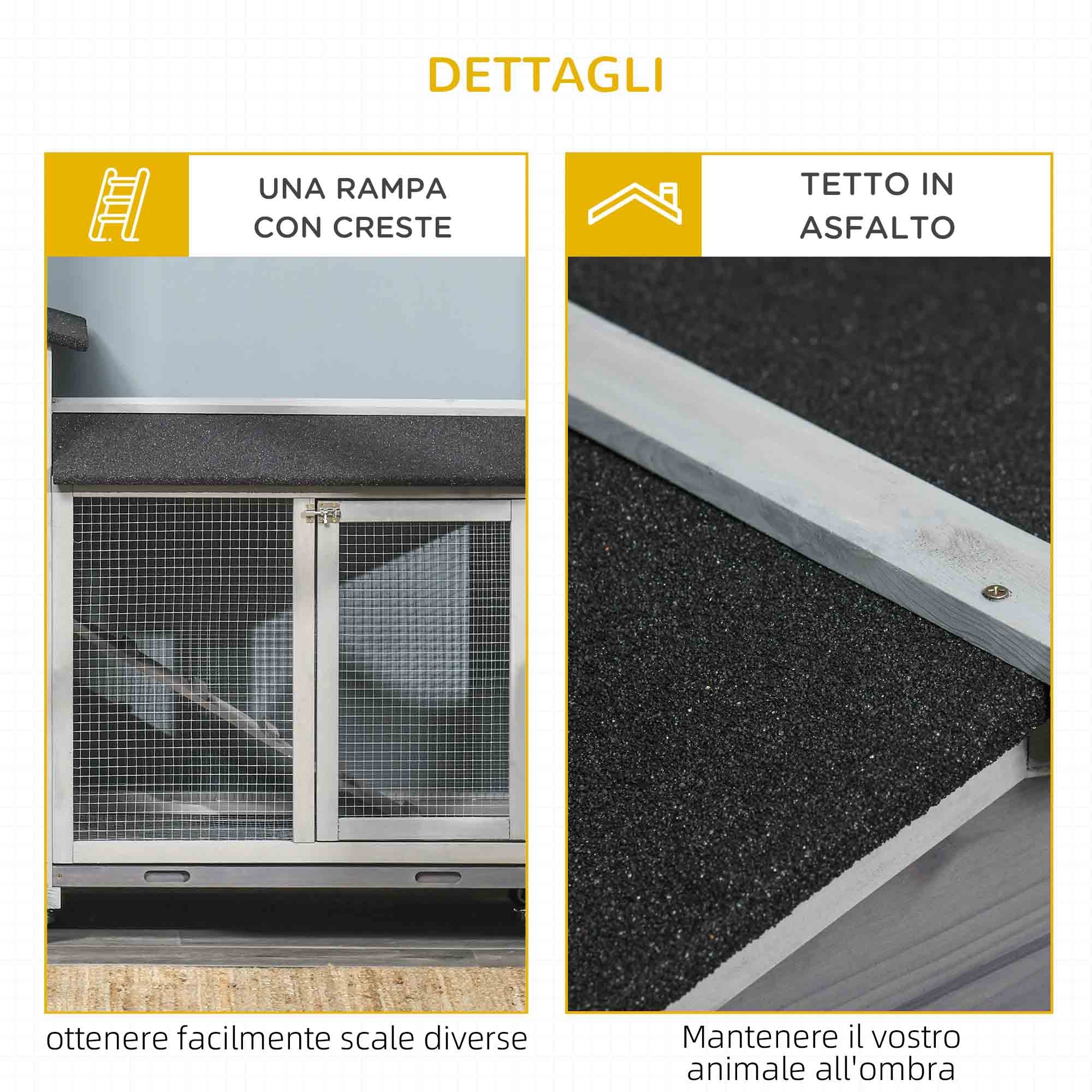 2-Tier Rabbit Hutch with Protective Net and Wooden and Metal Wheels, 157.4x53x99.5 cm, Grey