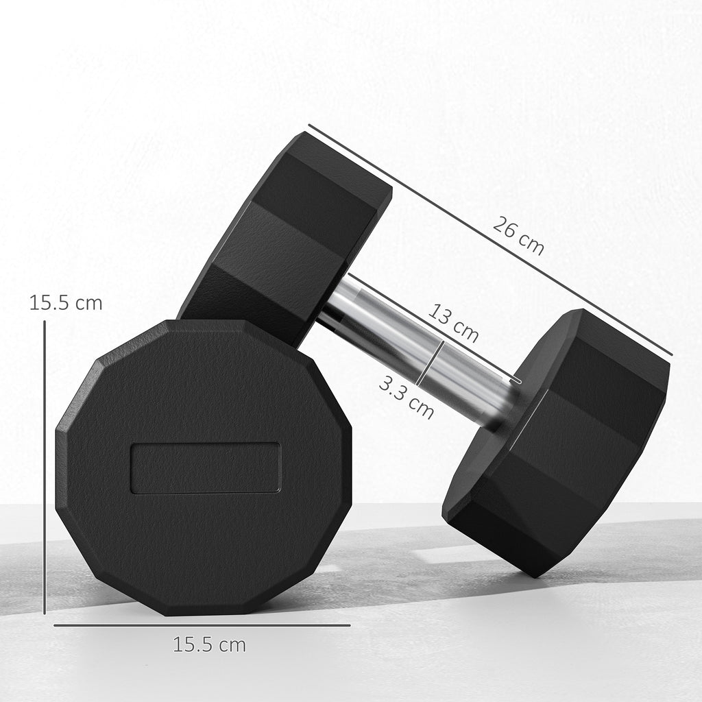 SPORTNOW Set of 2 12-sided Dumbbells weighing 15 kg in Metal and Rubber with Non-Slip Grip, 26x15.5x15.5 cm, Black