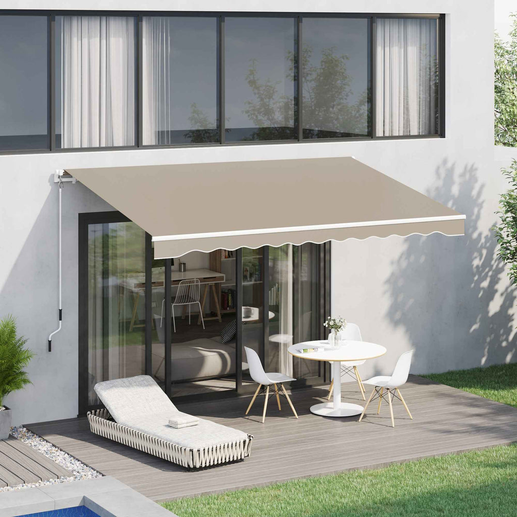 Outsunny 4x2.5m Hand-Cranked Roller Awning with Waterproof Cover, Metal and Aluminum, Beige