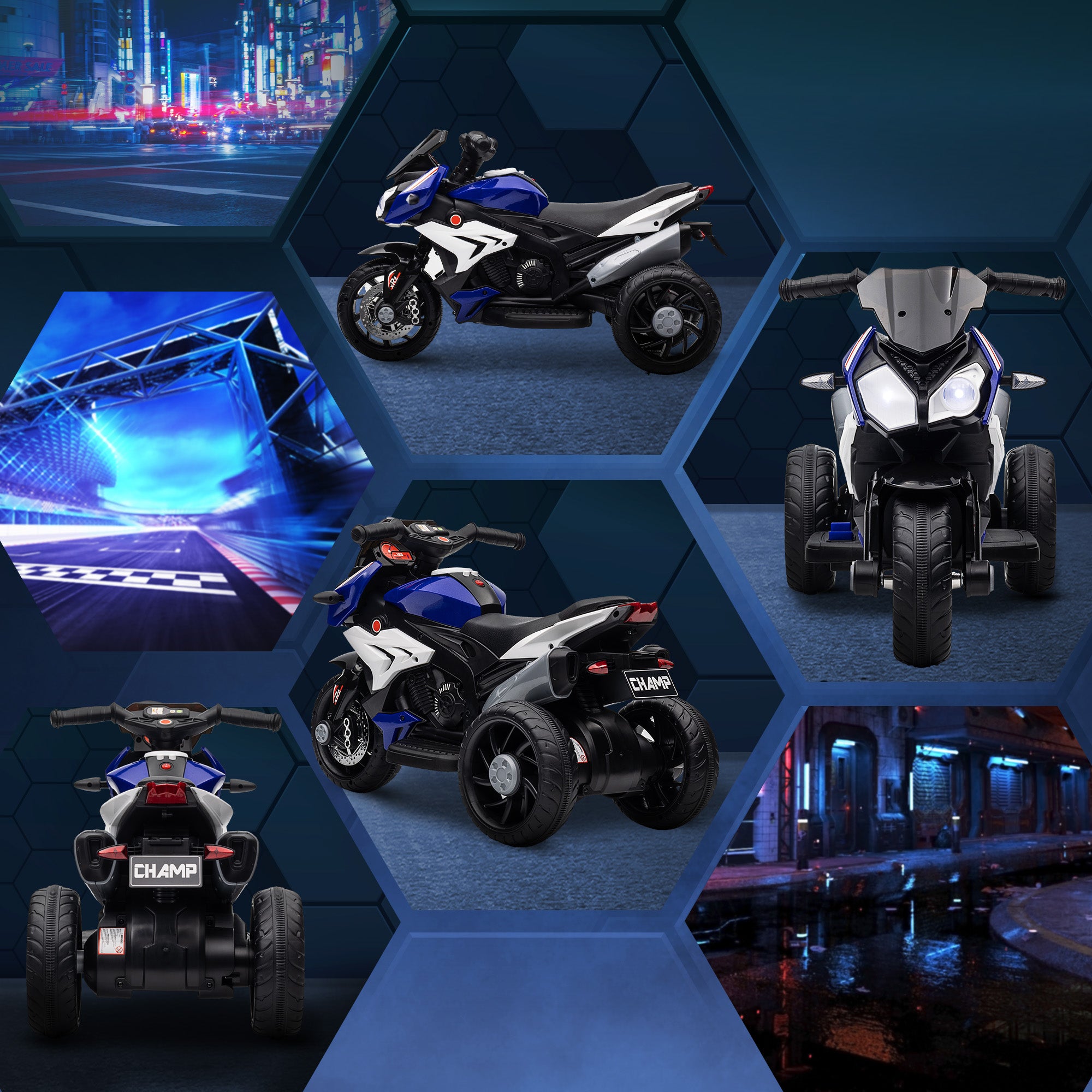 Electric Motorcycle for Children 3-5 Years Max. 25kg with Lights, Music, 6V Battery and 3km/h Speed, 86x42x52 cm Blue