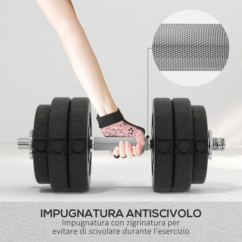 30kg Dumbbell Weight Set (8x2.5kg, 4x1.5kg) with 12 Discs and 2 x 2kg Dumbbells, 43x18x7.5cm, Black