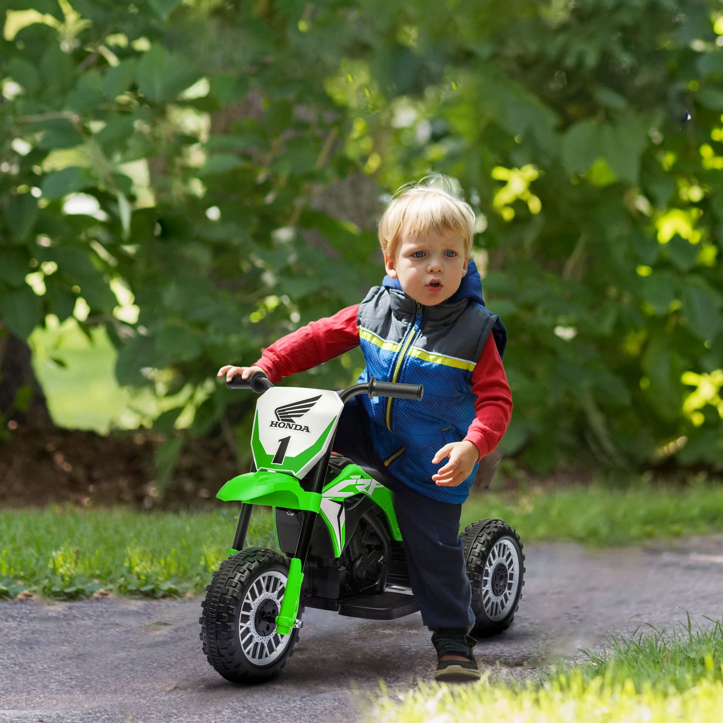 Honda CRF450RL Licensed 3-Wheel Electric Motorcycle for Kids, Age 18-36 Months, Green