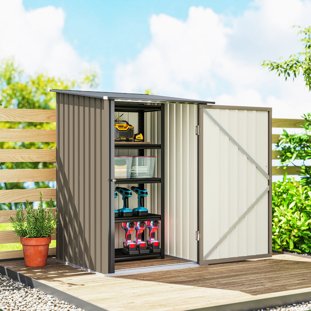 Outsunny Galvanized Steel Garden Shed with Door, 100x104x160 cm, Brown and Dark Grey