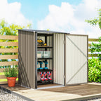 Outsunny Galvanized Steel Garden Shed with Door, 100x104x160 cm, Brown and Dark Grey