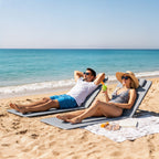 Outsunny Set of 2 Beach Chairs with 5-Level Adjustable Backrest, Headrest and Travel Bag, Folding Beach Loungers in Steel and PE, 134x48x33-43 cm, Grey