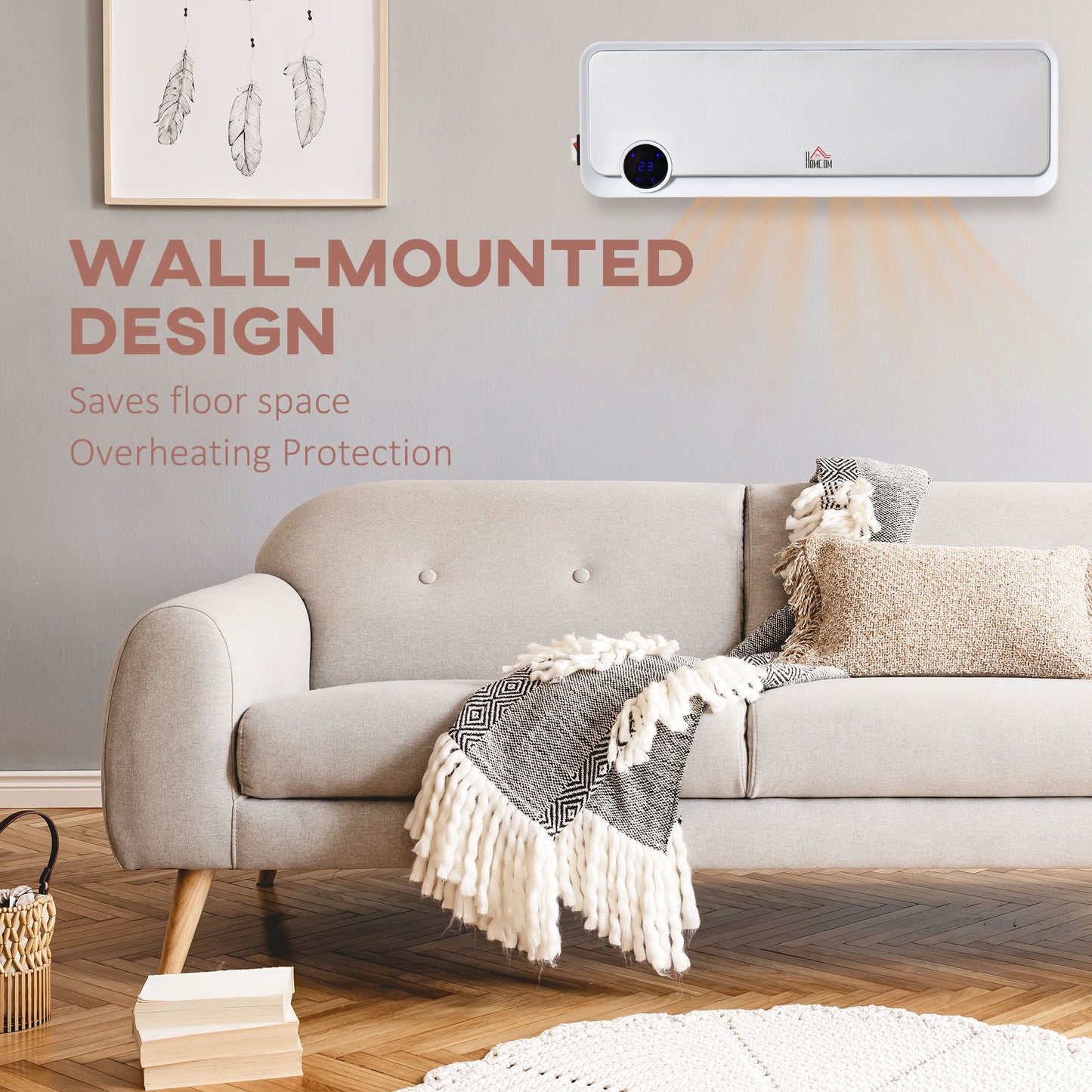 Electric Wall Heater with 3 Modes with 12h Timer, in PP and PA, 56x18.5x11.7 cm, White and Silver