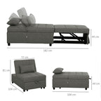4 in 1 Sofa Bed Convertible into Chaise Longue and Footstool with Click Clack System, Grey