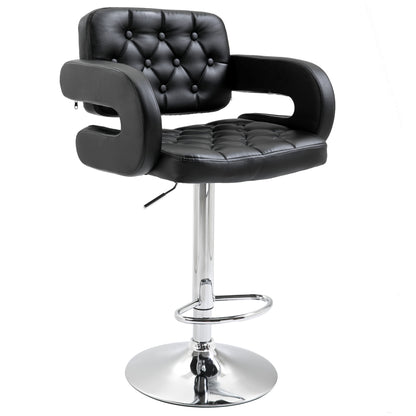 High Bar Stool with Backrest and Armrests, Swivel with Adjustable Height and Footrest, Black Faux Leather