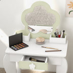 Girls' Dressing Table Set with Makeup Mirror and Matching Stool, Wooden Drawer and Storage, White