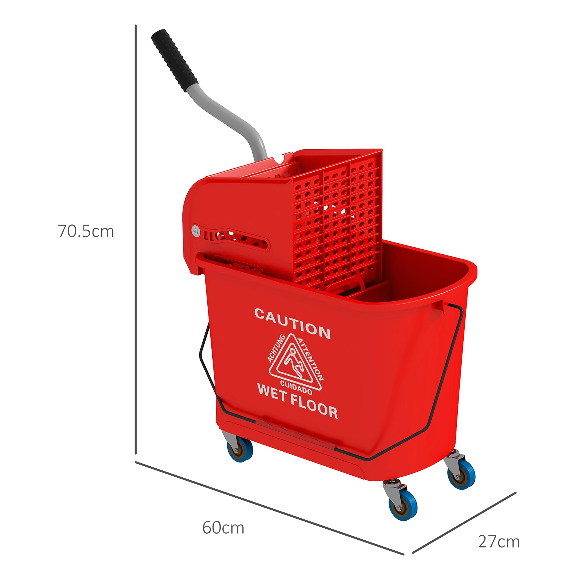 HOMCOM Cleaning Trolley Floor Mop with Wringer 60x27x70.5cm Red