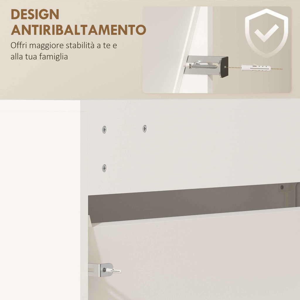 HOMCOM Mirrored Shoe Rack with 3 Flap Drawers for 9 Pairs of Shoes, Wooden, 65x17x114.5 cm, White