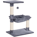 Multi-Level Cat Scratching Post with Hammock and Ball, Wood and Plush, 50x36x70cm, Grey