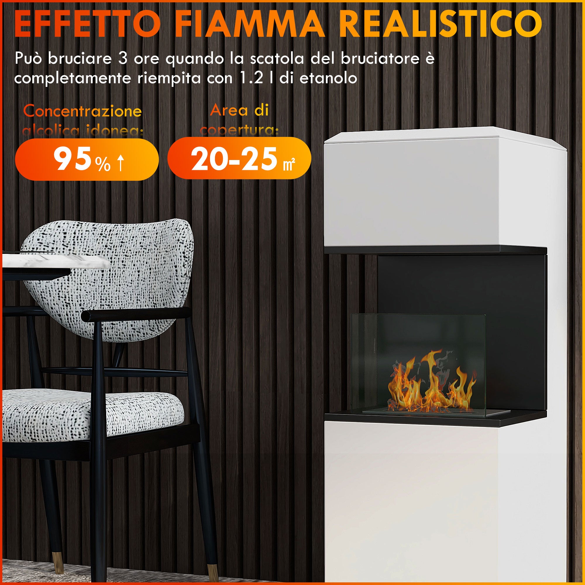 Floor-Standing Bioethanol Fireplace with 1.2L Burner and Glass Panel, 38x38x100cm, White