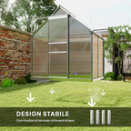 Outsunny Polycarbonate and Aluminum Greenhouse with Hinged Door and Roof Window, 192.5x131x200 cm, Silver