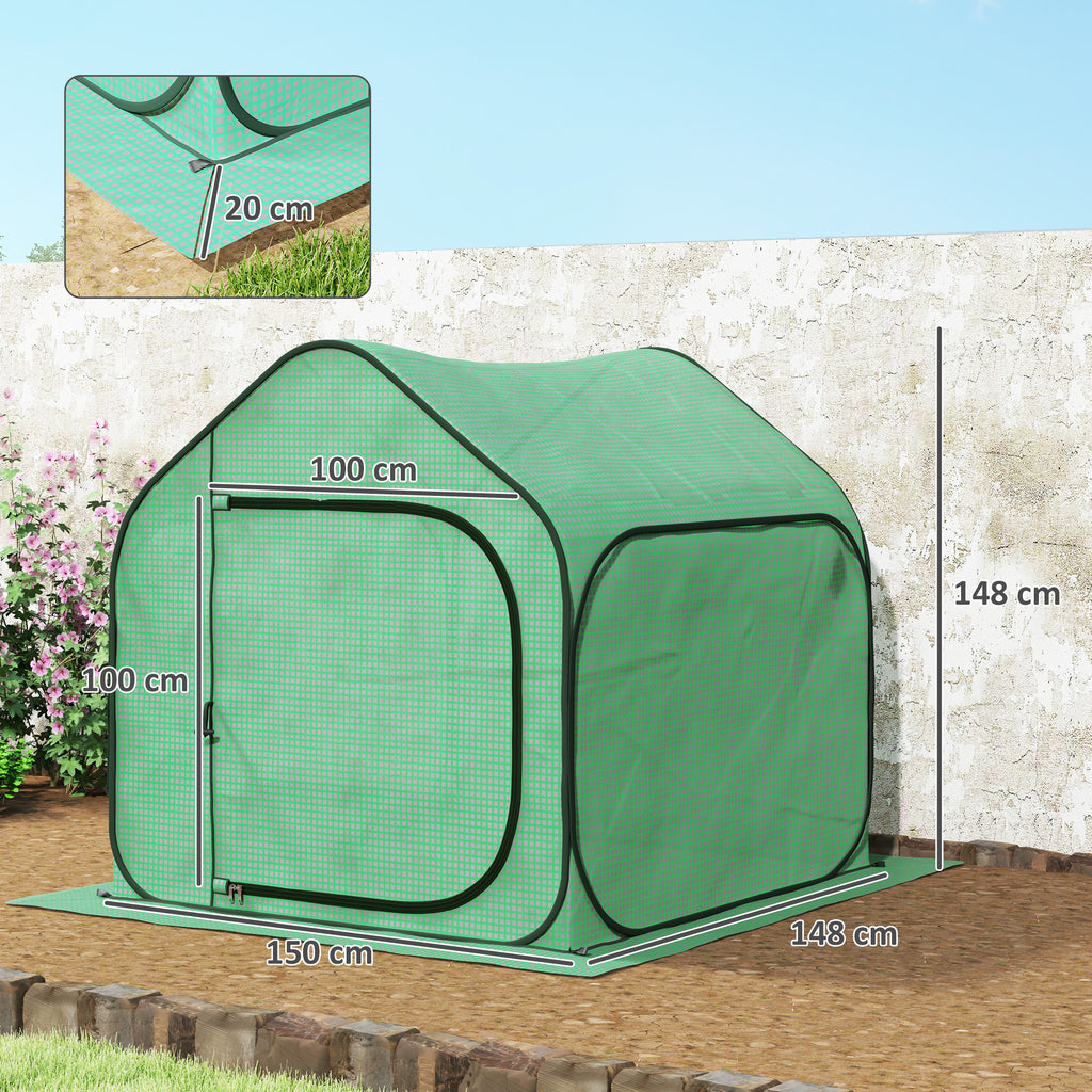 Folding House Greenhouse with Hinged Door, Steel and PE, 150x148x148 cm, Green
