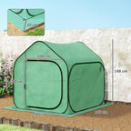 Folding House Greenhouse with Hinged Door, Steel and PE, 150x148x148 cm, Green