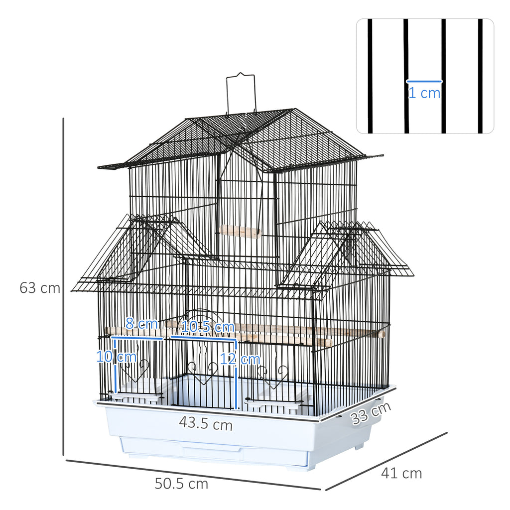 Metal and Plastic Bird Cage with Carrying Handle and Removable Tray, 50.5x41x63 cm, White