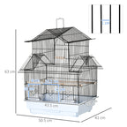 Metal and Plastic Bird Cage with Carrying Handle and Removable Tray, 50.5x41x63 cm, White