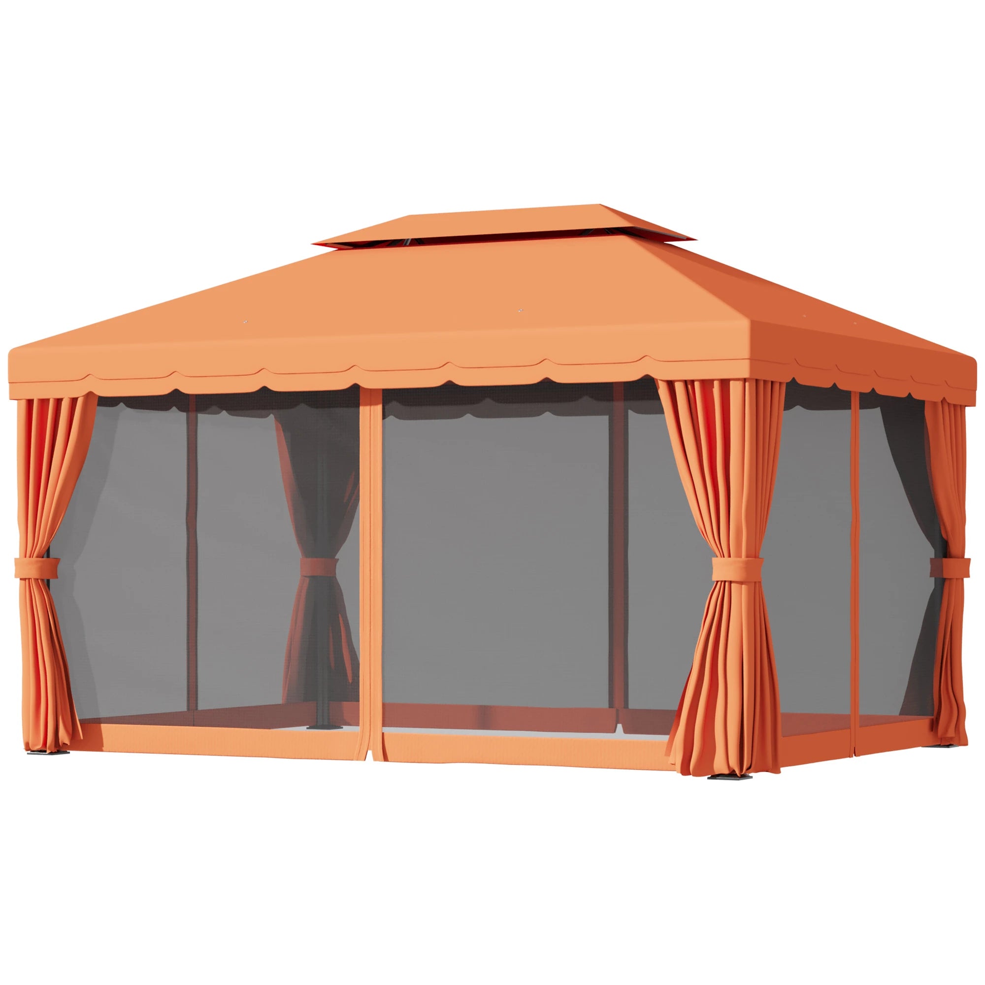 4x3m Garden Gazebo with Double Roof and Side Awnings, Orange - Borge' Group Limited