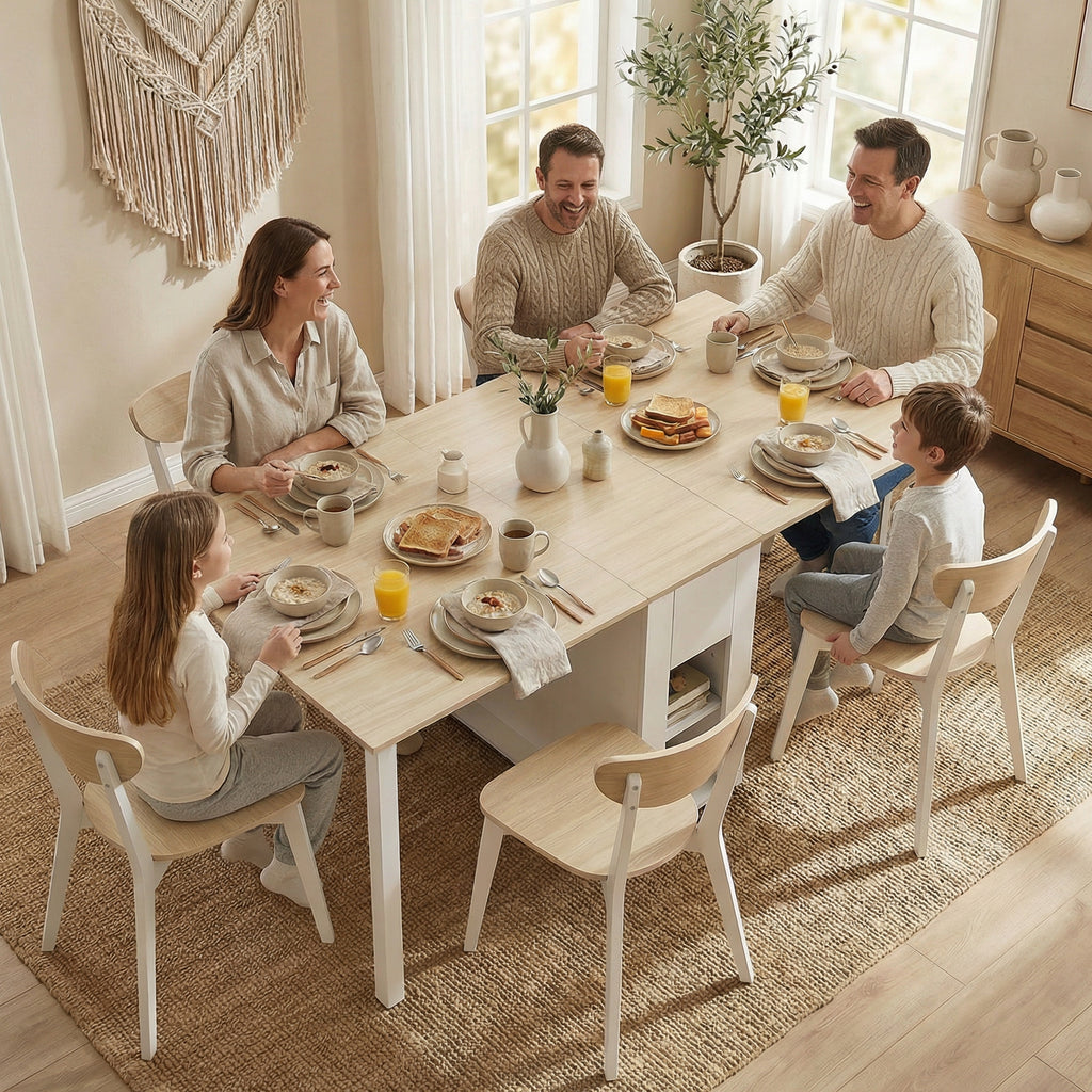 HOMCOM Folding Table for 6 People with 2 Drawers and 4 Shelves.