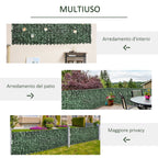Outsunny Artificial Hedge Roll for Balcony and Garden in Anti-UV PE, Fake Hedge with Dark Green Leaves 300x100cm