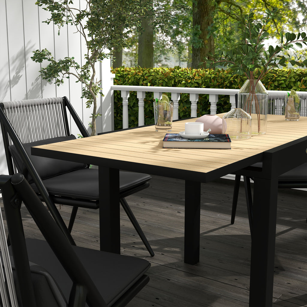Outsunny Extendable Garden Table for 4-6 People with Slatted Top, Aluminum, 81/162x80x75 cm, Yellow