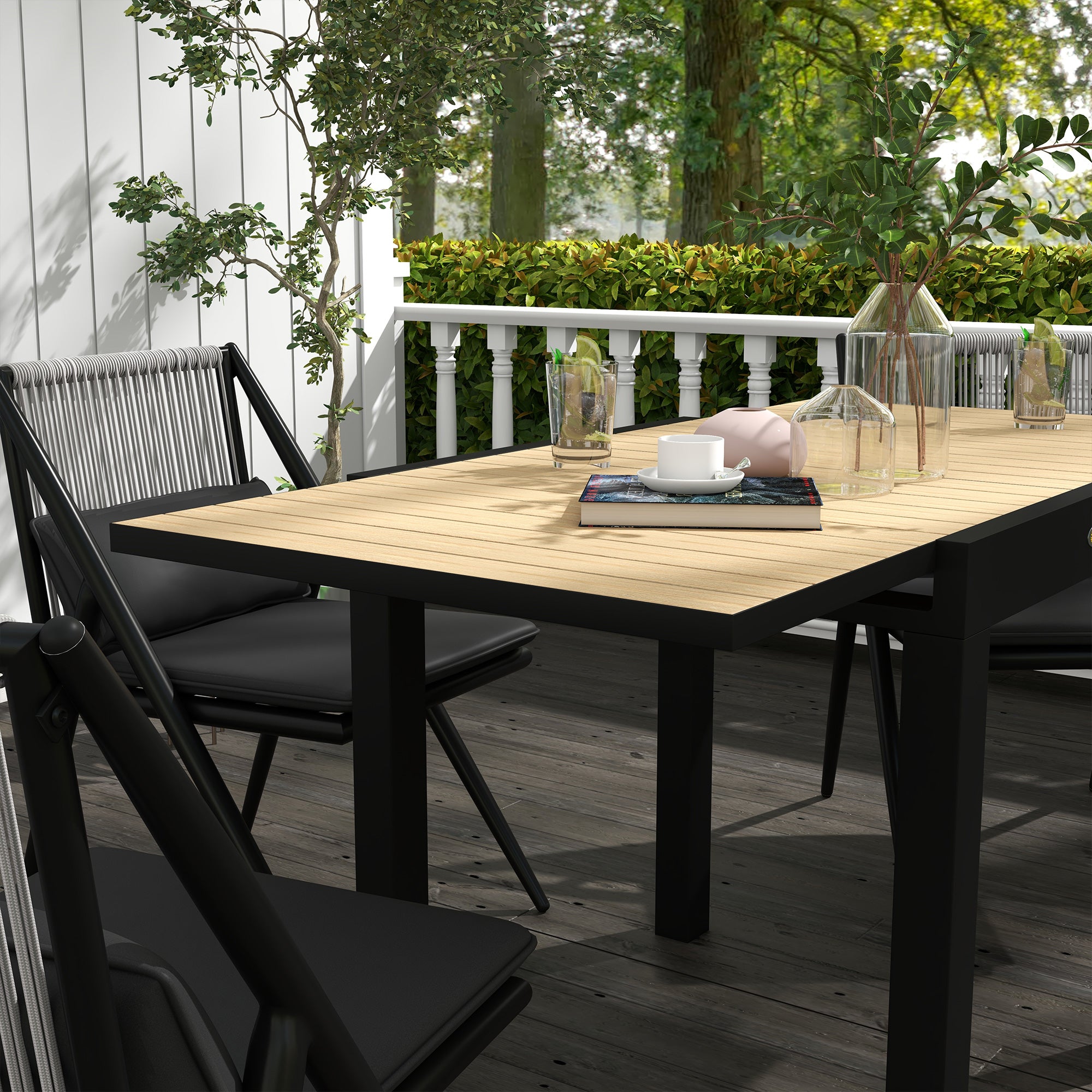Outsunny Extendable Garden Table for 4-6 People with Slatted Top, Aluminum, 81/162x80x75 cm, Yellow