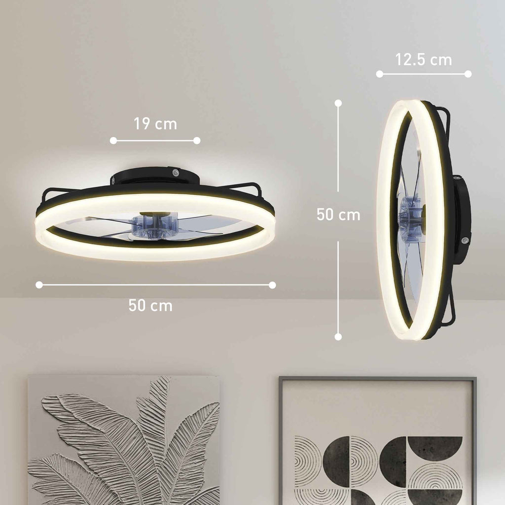 HOMCOM Steel and Plastic Ceiling Fan with Adjustable LED Light, Remote Control, Timer, 6 Speeds, Black