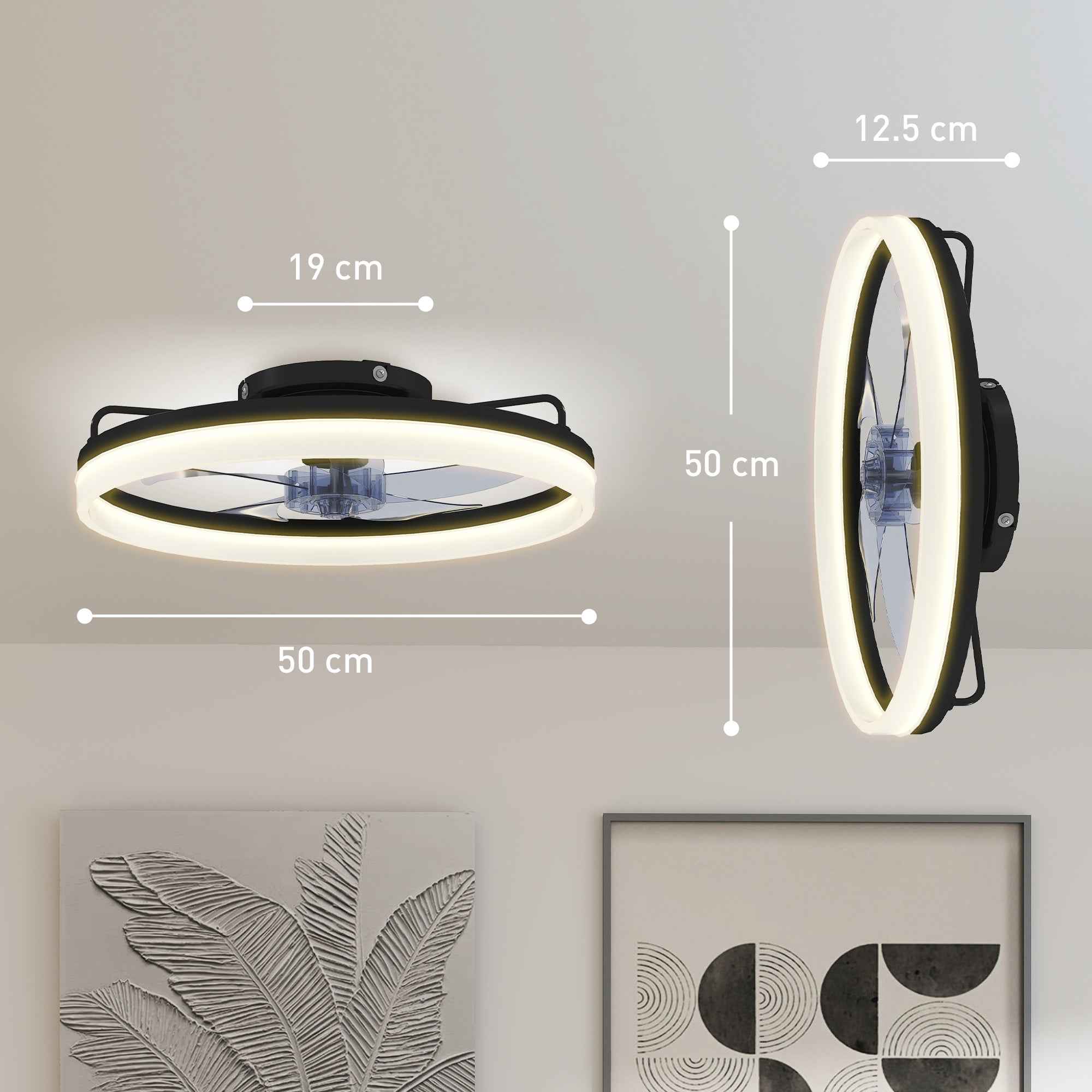 HOMCOM Steel and Plastic Ceiling Fan with Adjustable LED Light, Remote Control, Timer, 6 Speeds, Black