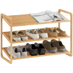 3-Tier Shoe Rack with Bamboo Slatted Shelves for 12 Shoes, 76 x 33 x 50.8 cm, Wood Color