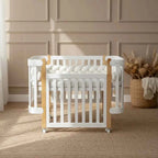 NIKA Convertible Cot – All White with Natural Wood Legs - Grows with Your Child from Birth to 5 Years