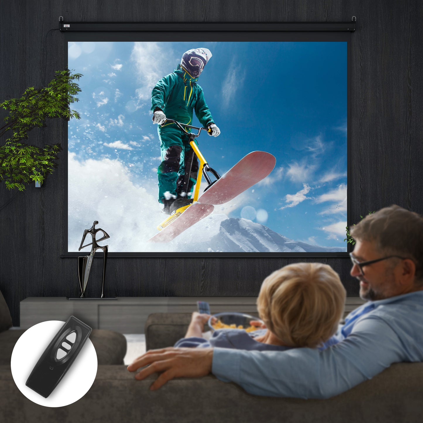 Projector Screen 120" 4:3 Format Adjustable with Remote Control, 244x183cm, Black