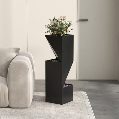 Outdoor Planter with 3 Growing Areas and Drainage Holes, Black Metal, 30x30x100 cm