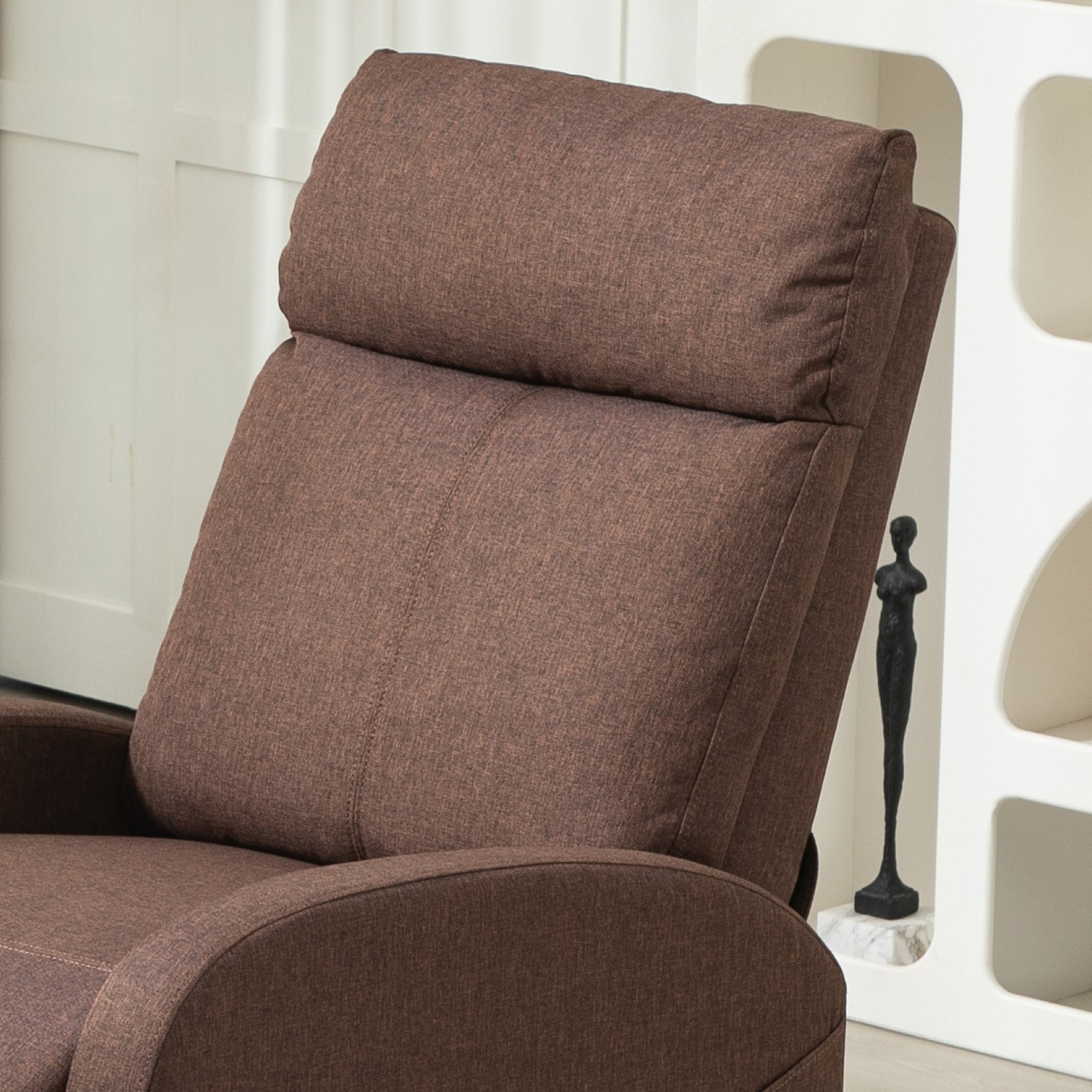 Reclining Relax Chair with Footrest in Linen Effect Fabric, 69x85x100 cm, Brown