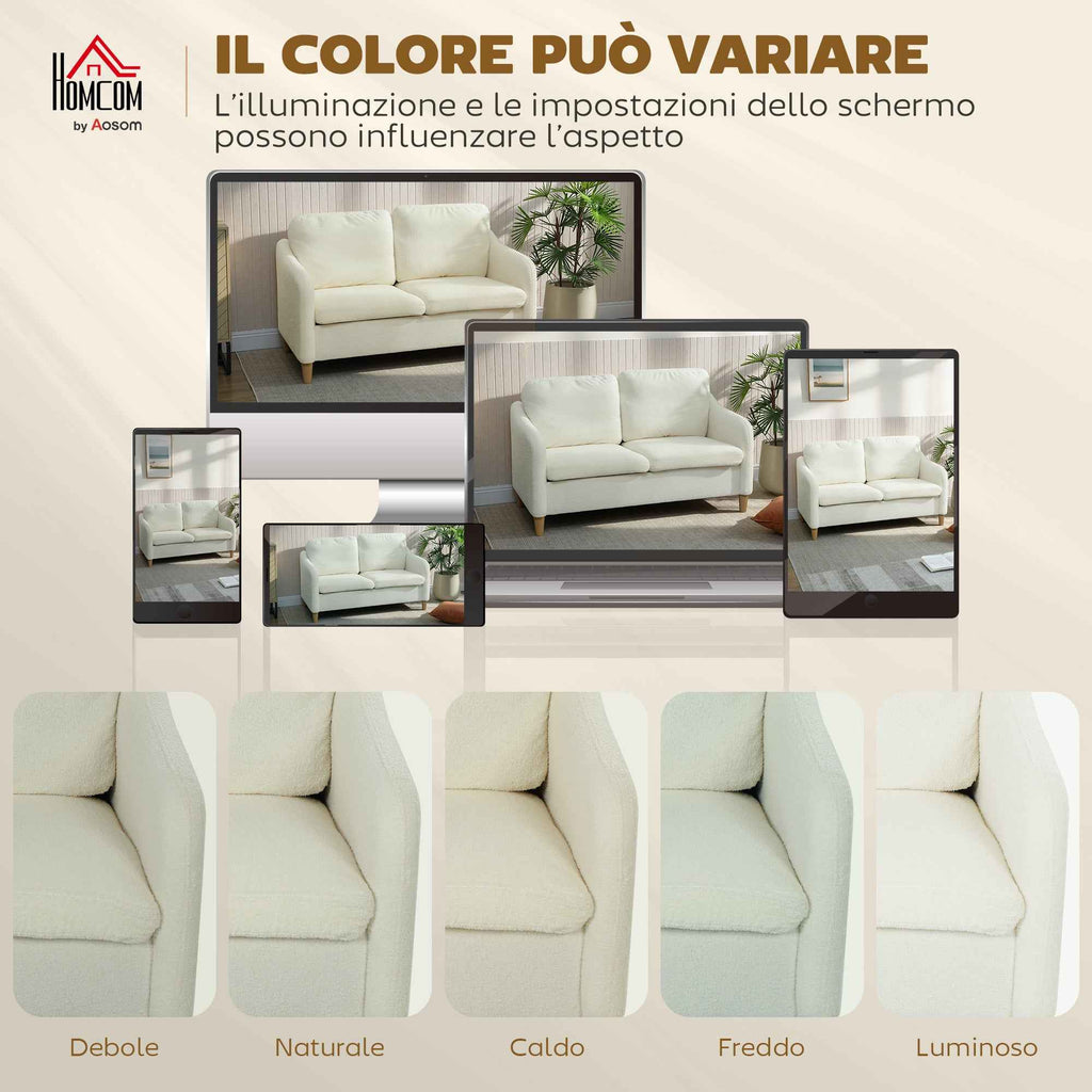 HOMCOM Modern 2-Seater Sofa with Thick Cushions and Sherpa Upholstery, 137x69x82 cm, Cream