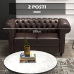 2-Seater Chesterfield Style Sofa with Removable Cushion, in Faux Leather, Wood and Metal, 160x84x80 cm, Brown