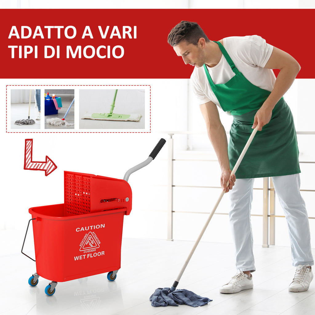 HOMCOM Cleaning Trolley Floor Mop with Wringer 60x27x70.5cm Red