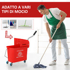 HOMCOM Cleaning Trolley Floor Mop with Wringer 60x27x70.5cm Red