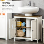 Bathroom Vanity Cabinet in Wood with Adjustable Internal Shelf, 60x30x60 cm, White and Walnut Color