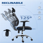 Ergonomic Office Chair with Adjustable Seat and Headrest, in Polyester and Steel, 63x62x106-114 cm, Black