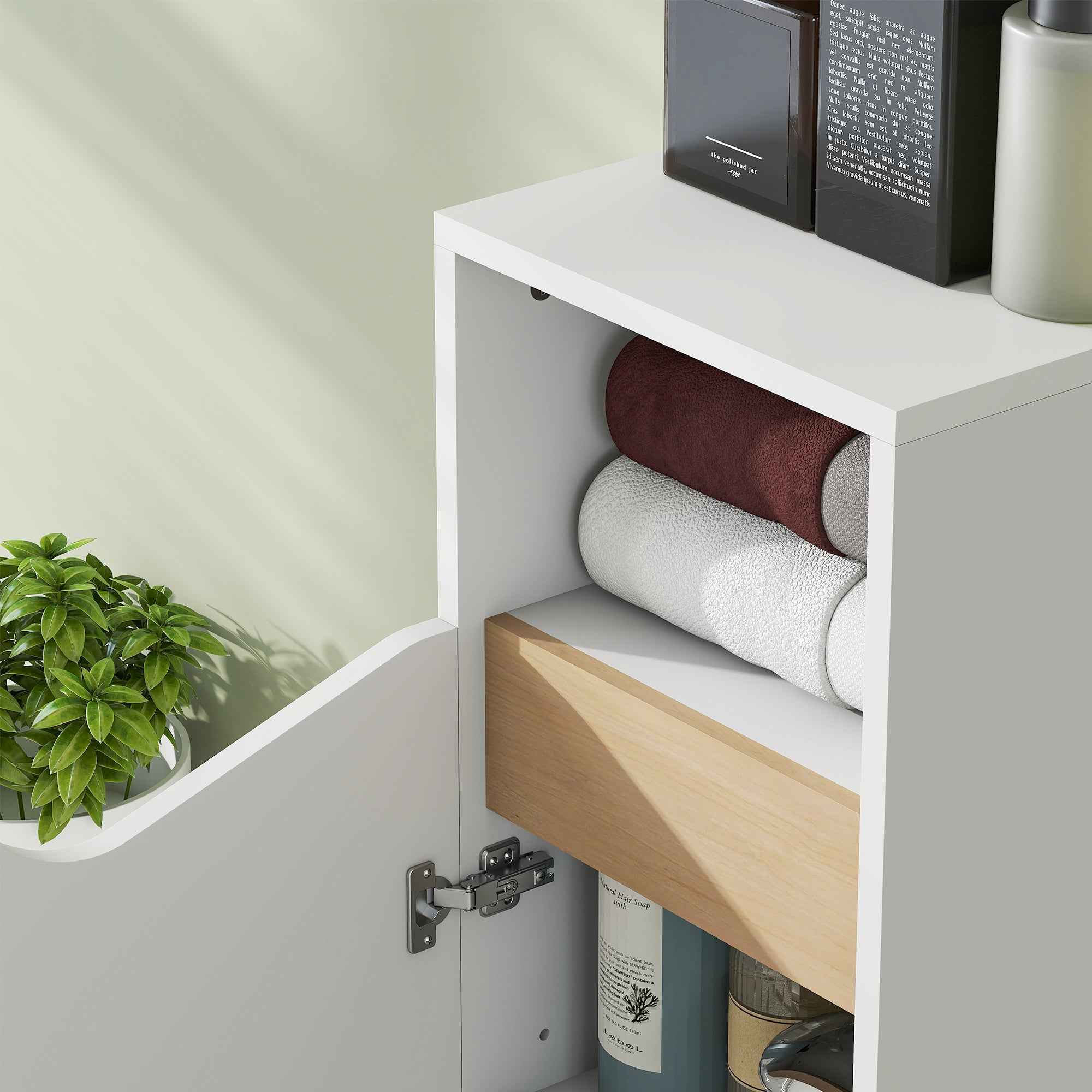 HOMCOM Bathroom Cabinet with Soft-Close Door and Open Compartment, 30x30x71.5 cm, White and Wood